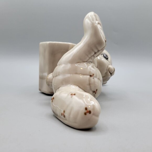 Vintage Ceramic Bunny Planter Figurine With Hexagonal Planter Pot - Picture 4 of 6